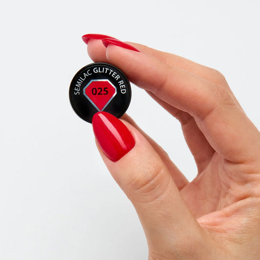 025 Glitter Red - Semilac Soak Off Gel / Hybrid Nail Polish
