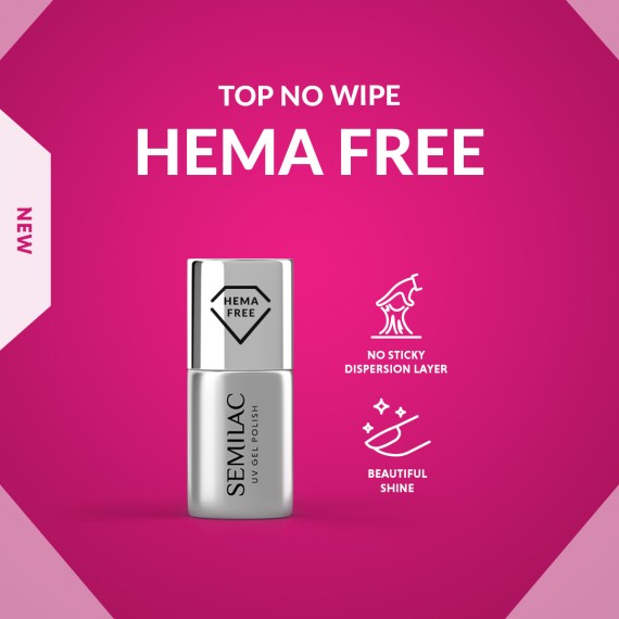 HEMA FREE Semilac Top No Wipe 7ml -  Soak Off Gel / Hybrid Nail Polish
