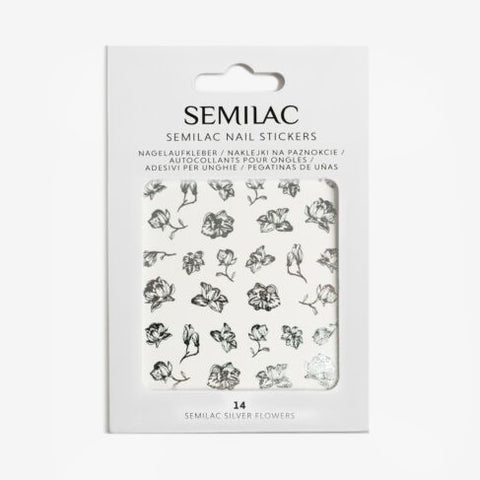 14 SILVER FLOWERS Semilac Nail Stickers