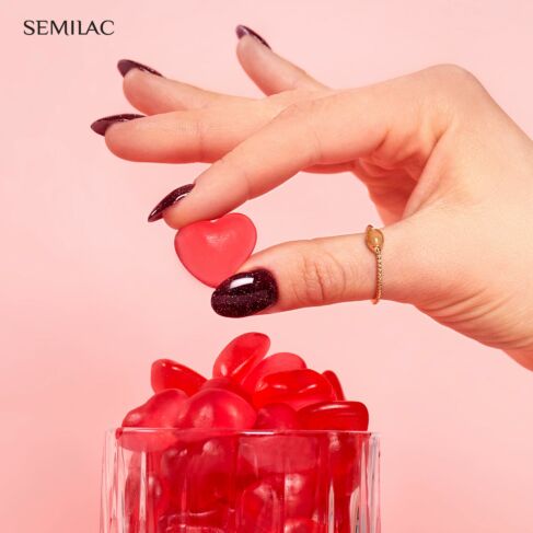 393 SPARKLING BLACK CHERRY Semilac Soak Off Gel / Hybrid Nail Polish - "LOVE IS IN THE NAILS" Collection