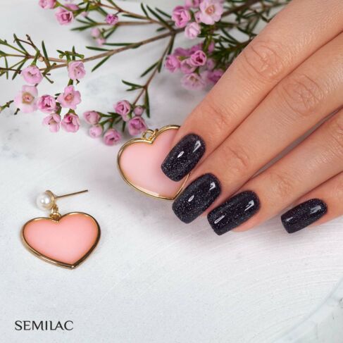 394 SPARKLING MIDNIGHT DATE Semilac Soak Off Gel / Hybrid Nail Polish - "LOVE IS IN THE NAILS" Collection