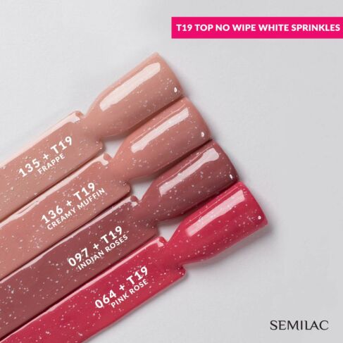 Semilac T19 TOP NO WIPE WHITE SPRINKLES 7ml -  Soak Off Gel / Hybrid Nail Polish