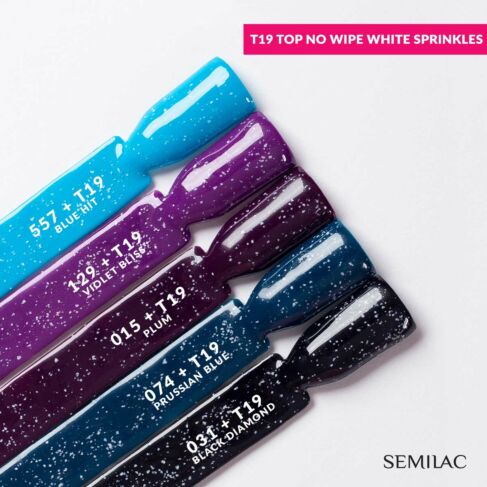 Semilac T19 TOP NO WIPE WHITE SPRINKLES 7ml -  Soak Off Gel / Hybrid Nail Polish