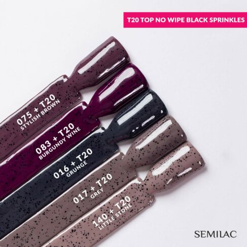 Semilac T20 TOP NO WIPE BLACK SPRINKLES 7ml -  Soak Off Gel / Hybrid Nail Polish
