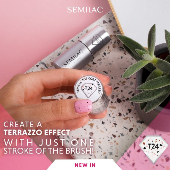 T24 TERAZZO Semilac Top No Wipe 7ml -  Soak Off Gel / Hybrid Nail Polish